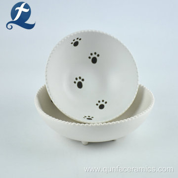 Round Safe Foot Pattern Print Ceramic Pet Bowl